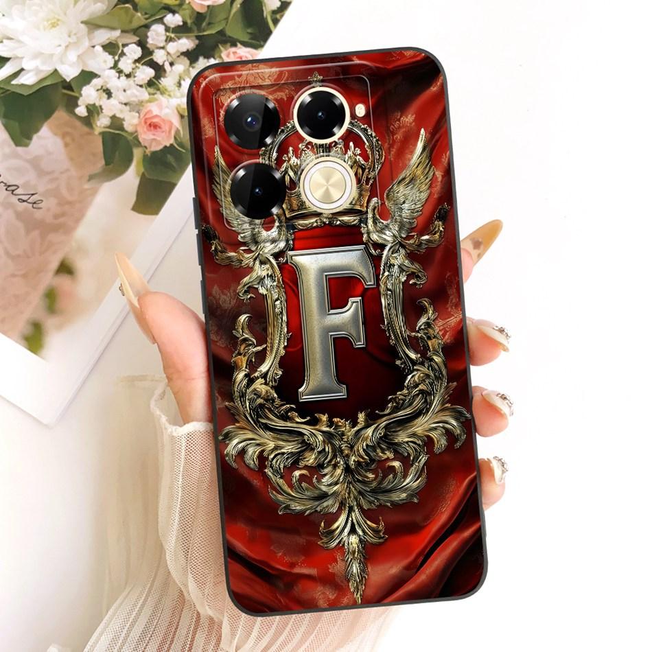For Infinix Note 40 Pro 4G 5G / Note 40 Pro+ / Note40 X6853 Feather Crown Initial Letter Phone Case Soft Silicone Covers Bumpers