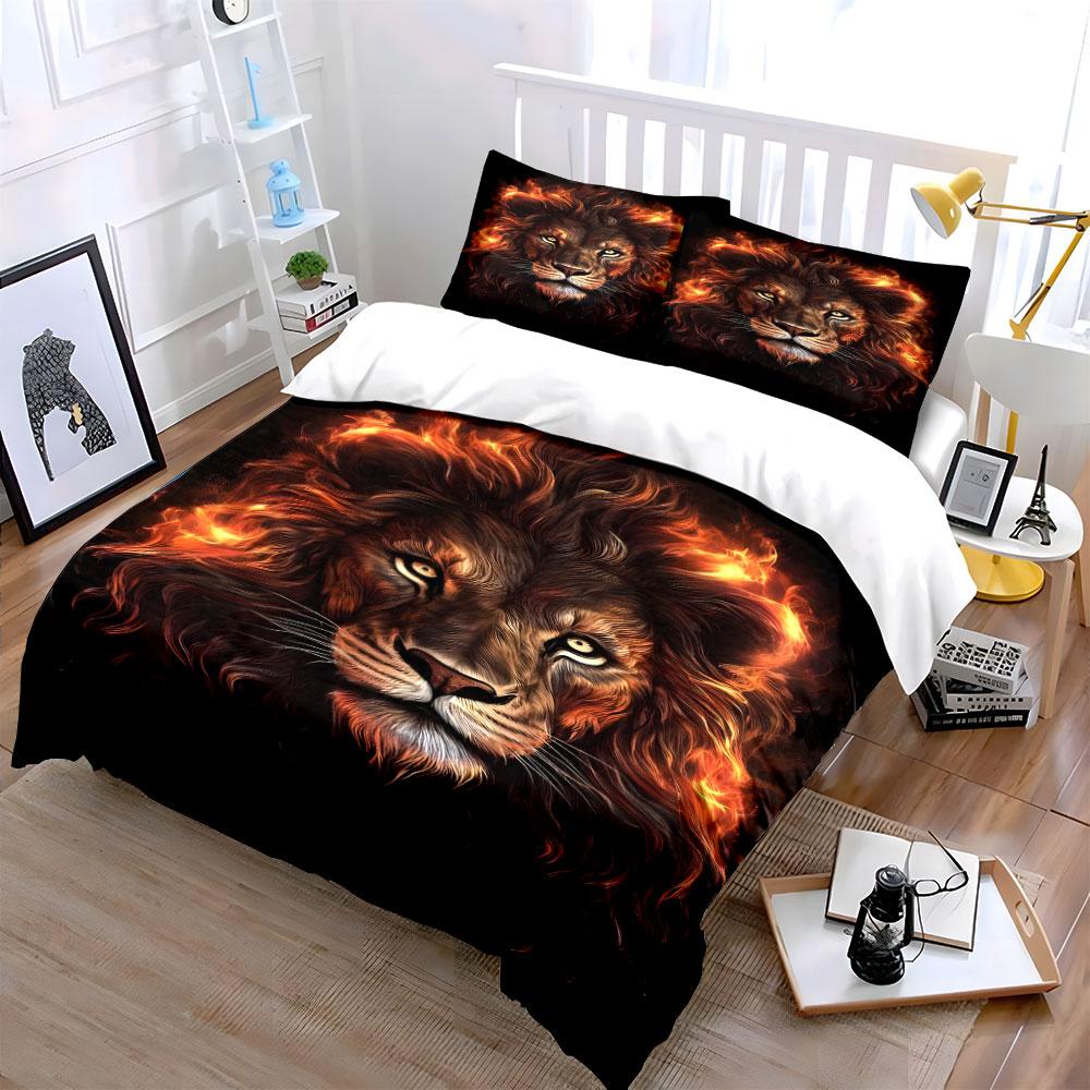 Fiery lion face pattern. Bedding sets Duvet cover sets Duvet covers Pillowcases(1*Duvet Cover 2*Pillowcases without duvet insert)
