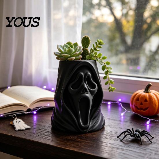 Desktop Storage Organizer Halloween Ghost Face Candy Bucket, 3D Printed Trick or Treat Snack Holder, Screaming Holder Spooky for Indoor Home, Holiday
