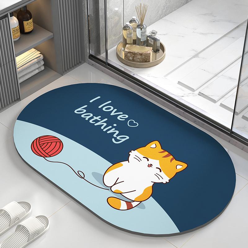 Диатомовая грязь абсорбирующий коврик, коврик для пола в туалете, быстросохнущий коврик для ног с противоскользящим покрытием у двери в ванную, мультяшный милый туалетный мягкий ковер