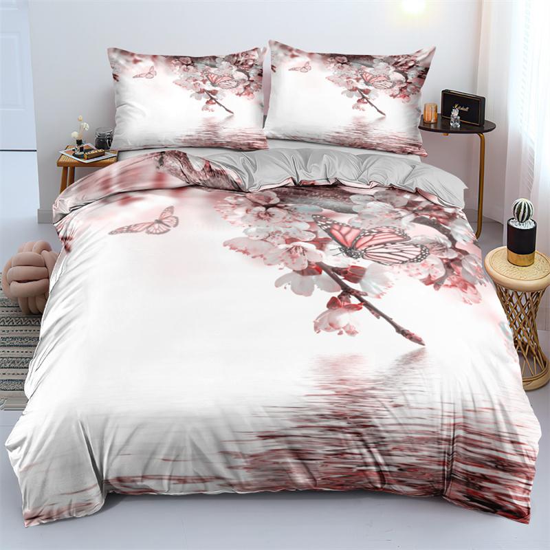 3D Design Flower Duvet Cover Sets Queen Size Floral Print Set Sleeping Decor Black Quilt/Comfort Cover With Pillows