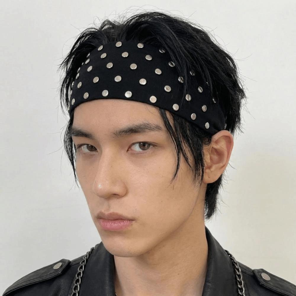 Korean Style Rivet Headbands Solid Color Elastic Hair Band Elegant Punk Headwrap Hair Accessories