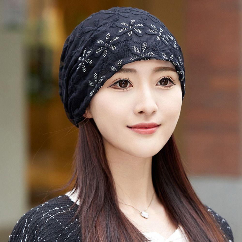 Hollow Out Crochet Slouchy Hat Lace Flower Turban Beanies Caps Chemo Cap Beanies Cap Outdoor Hats