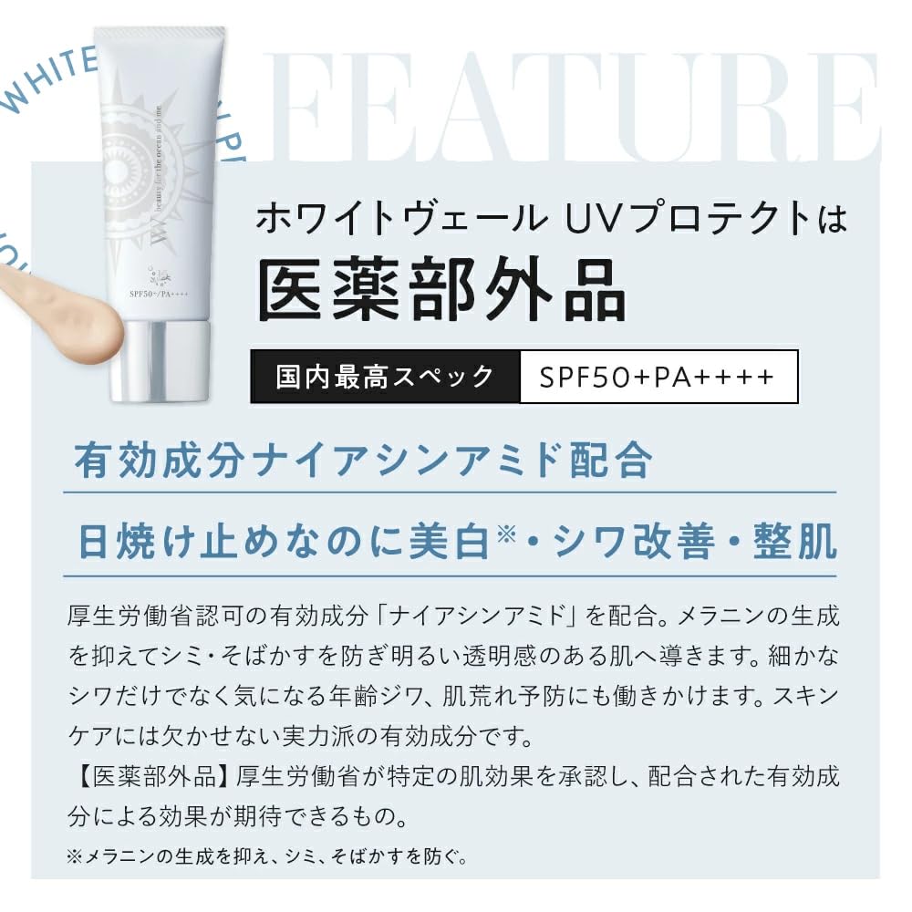 White Veil УФ-защитная основа под макияж УФ-тонирование SPF50 Увлажнение Прозрачность Улучшение морщин [Солнцезащитный крем нехимического происхождения] PA++++