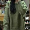 2023 Women's Thick Green Pullover Sweater - Retro Japanese Style for Autumn/Winter