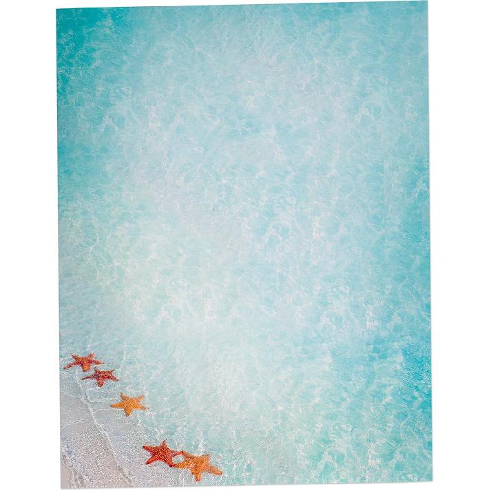 Starfish in the Sand Beach Stationary Paper - 60 Sheets - Tropical Printer Paper Ocean Letterhead for Party Invitations, Announcements, Letters,