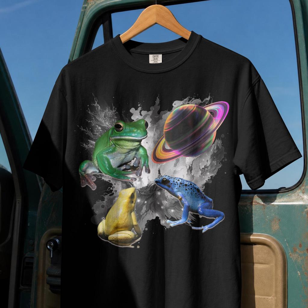 Space Frogs Shirt, Comfort Colors Galaxy Moon Frog Tee