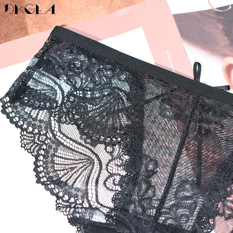 DKGEA 3 шт. черные сексуальные трусики с низкой посадкой женское нижнее белье кружевные трусы прозрачные трусы