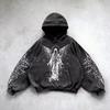 Ретро Готический Графический Принт Хип-Хоп Худи для Мужчин Y2k Гранж Панк Повседневный Свободный Пуловер Женский Уличный Свитшот Худи