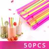 50Pcs Plastic Spoon Straws Drinking Straw Color Milkshake Smoothie Spoon Straw for Party Bar Birthday Wedding Wholesale