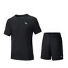 Comfortable Breathable Solid Color Round Neck Short Sleeve T-Shirt And Mid Waist Shorts Casual Sports Set Men Sets Basic-Black 952527202-5