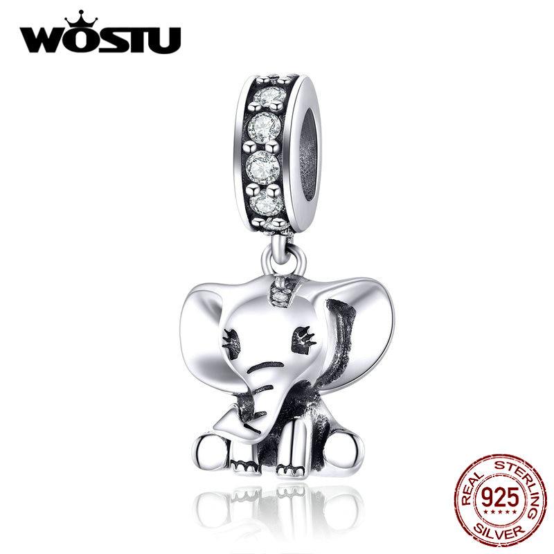WOSTU 925 Sterling Silver Elephant Charms Fit Original Bracelet Animal Pendant For Women Jewelry