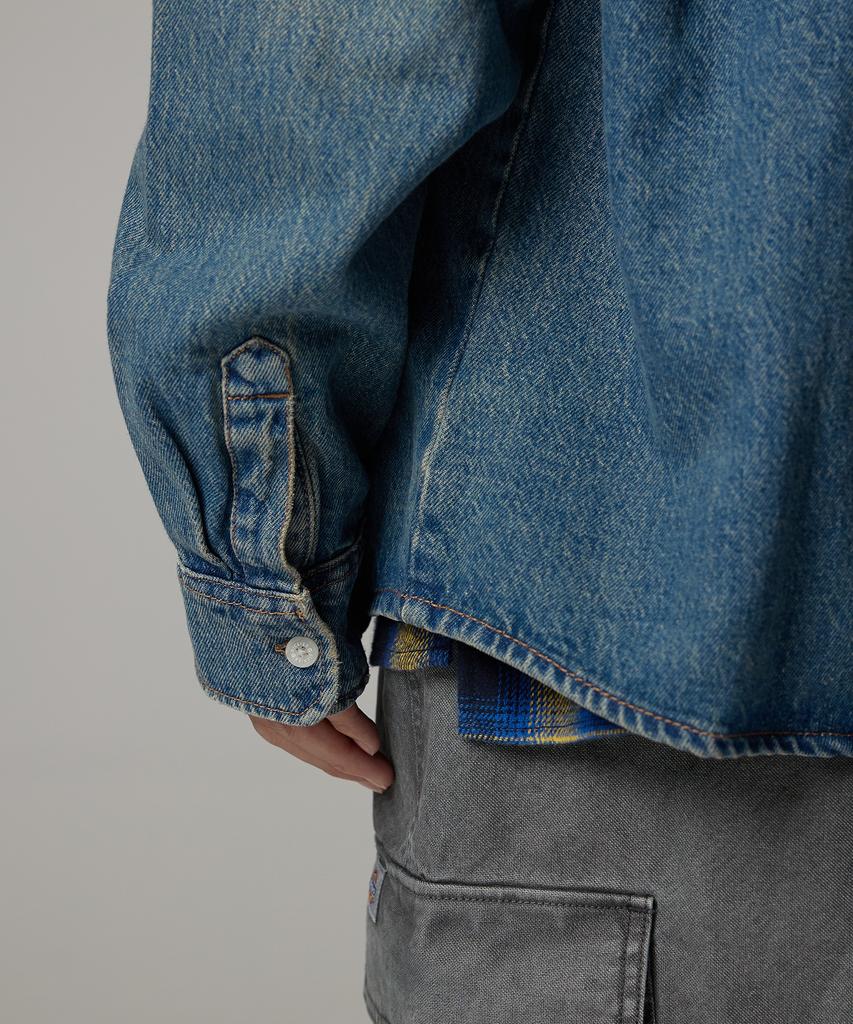 Dickies Механик Свободная Джинсовая Рубашка Хаки с Голубым Оттенком