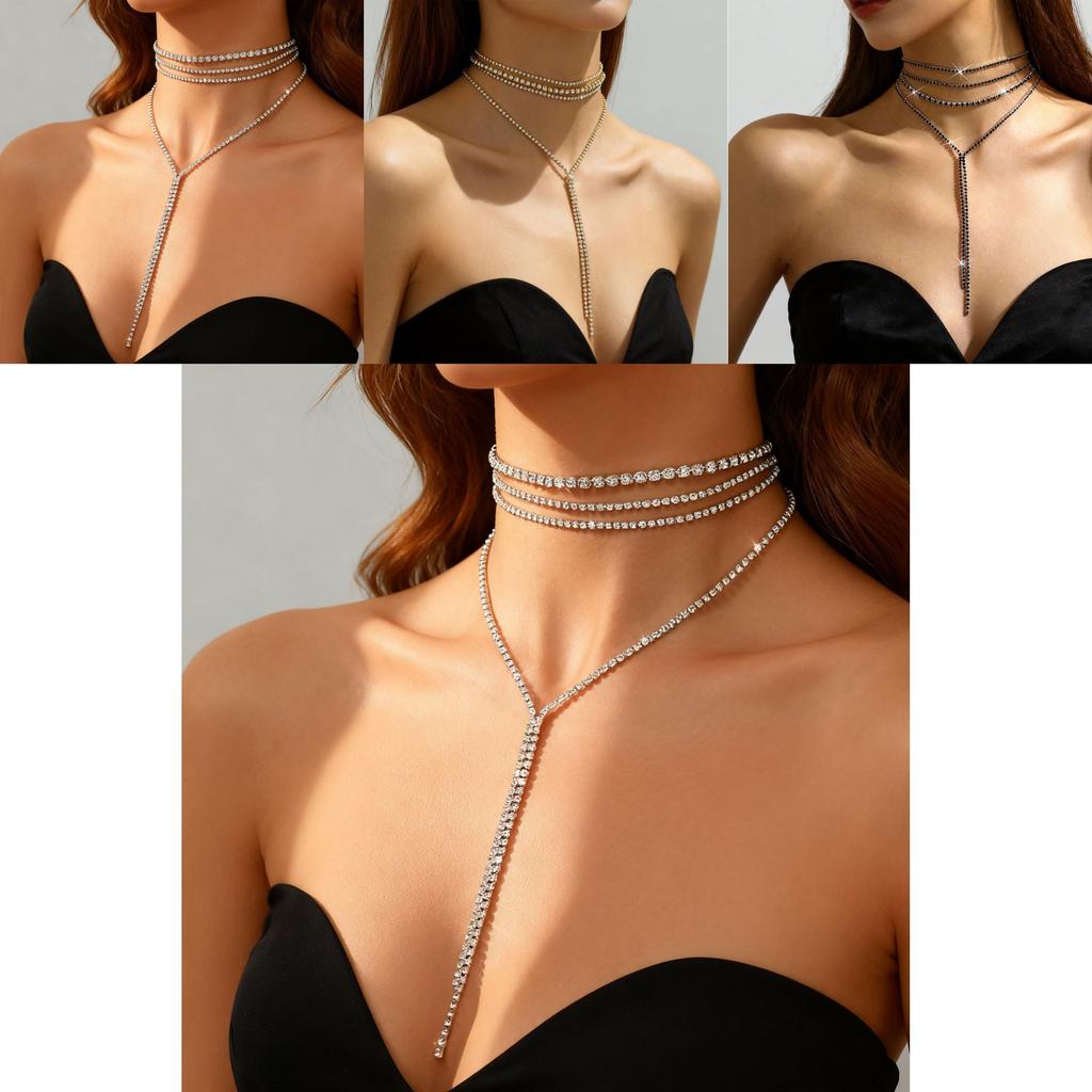 Fashionable Layered Necklace For Women With Cubic Zirconia Crystals And Geometric Line Art For Stylish Looks