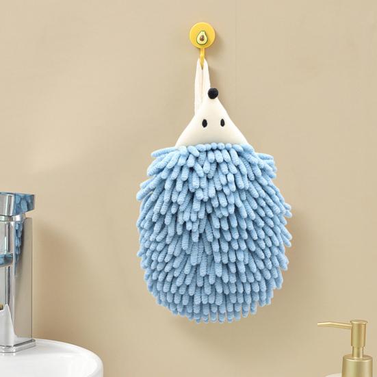 2Pcs Cute Hedgehog Hand Towel Coral Velvet Cartoon Animal Design with Hanging