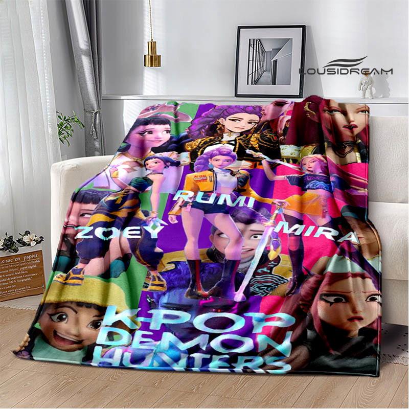 Мультяшное одеяло с принтом KPop Охотники на демонов Плед для пикника Теплые фланелевые одеяла Постельное белье для дома Подарок на день рождения