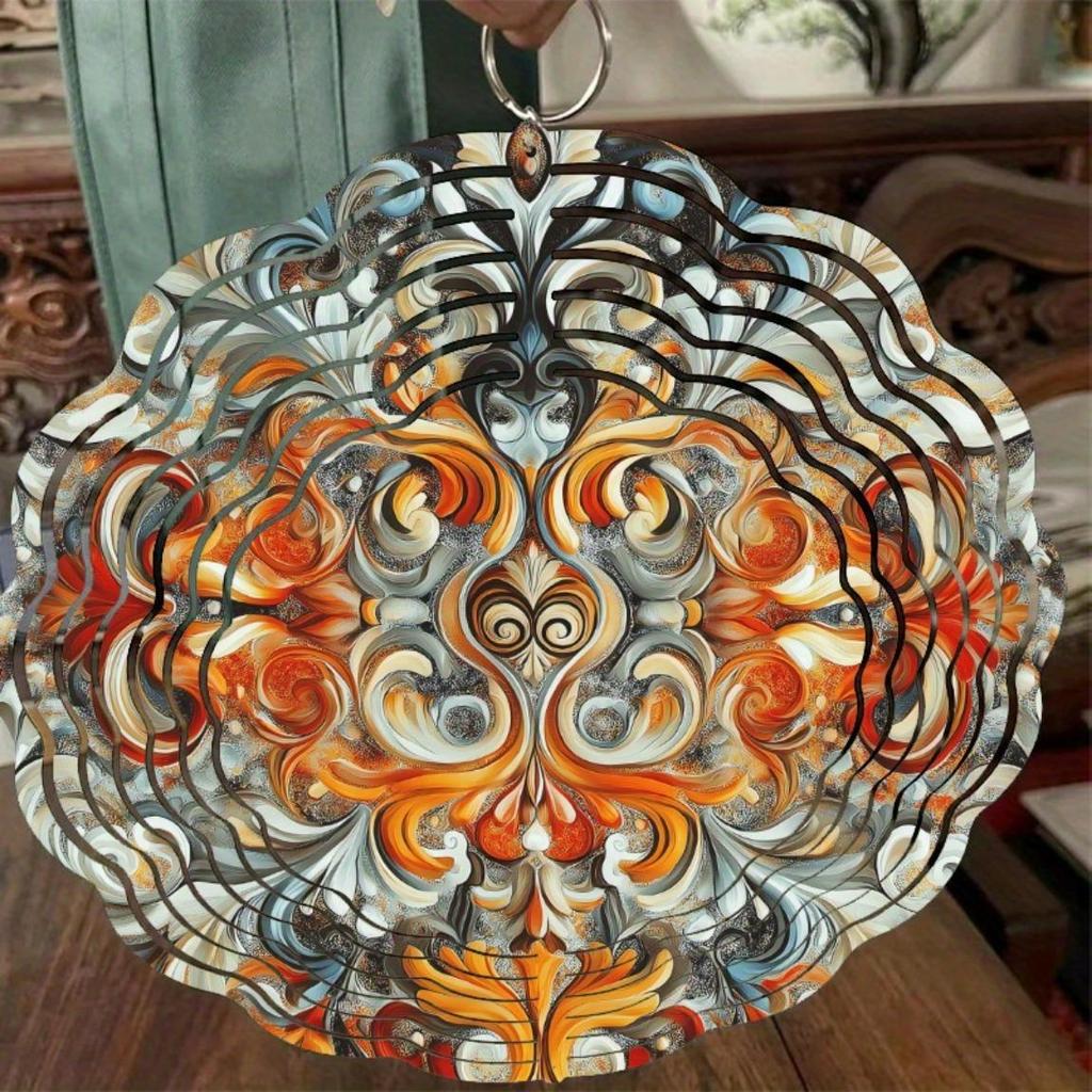 Metal Wind Spinner Garden Decor Vibrant Ethnic Design Circular Transparent Wind Chime for Patio Backyard Holiday Gift Thanksgiving Christmas