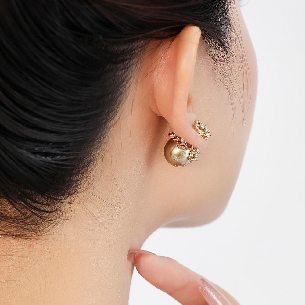 Love Zircon Pearl Stud Earrings Light Luxury High-End Earrings Fashion Temperament Earrings Women