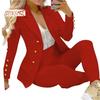 2 Pcs/Set Lady Business Suit Turn-down Collar Solid Color High Waist Single-breasted Ankle-banded Pants Suit for Work