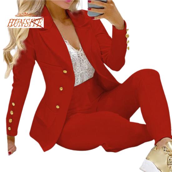 2 Pcs/Set Lady Business Suit Turn-down Collar Solid Color High Waist Single-breasted Ankle-banded Pants Suit for Work
