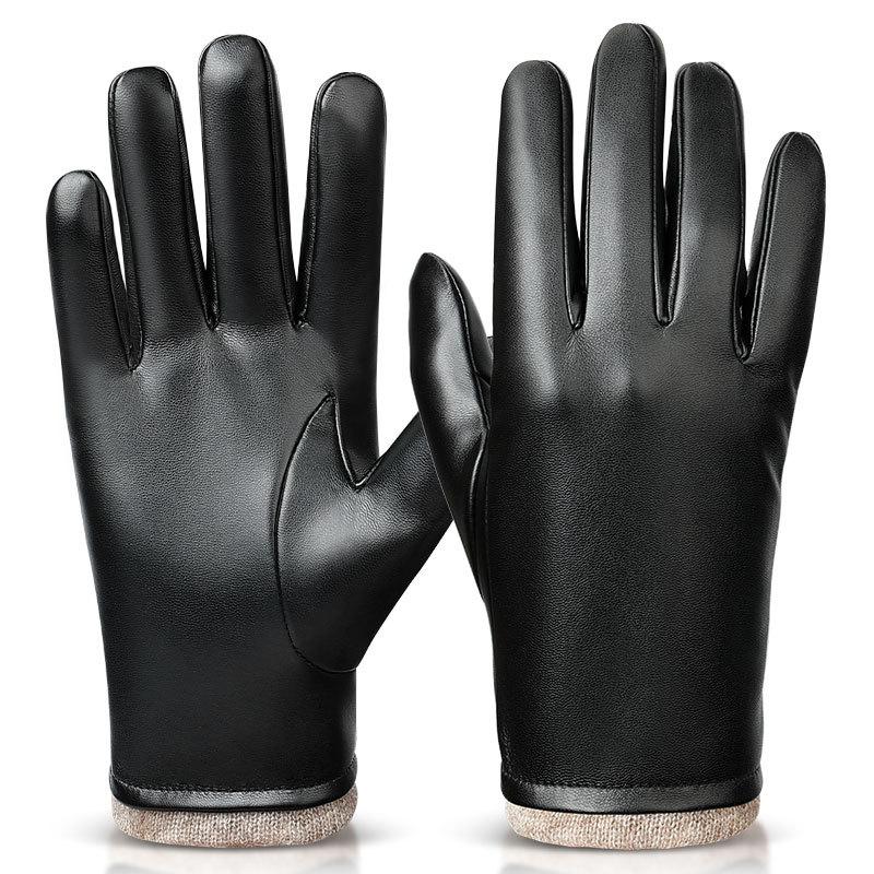 Women's Winter Warm Gloves Plus Velvet Cold Proof Korean Style Fashionable Driving and Riding Pu Leather Gloves Gift Box