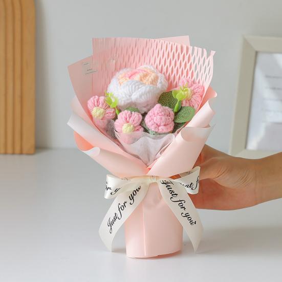 Handmade Wool Flower Bouquet Hand Crocheted Yarn Bouquet, Knitted Artificial Rose Sunflower, for Women Crochet Flowers Teacher