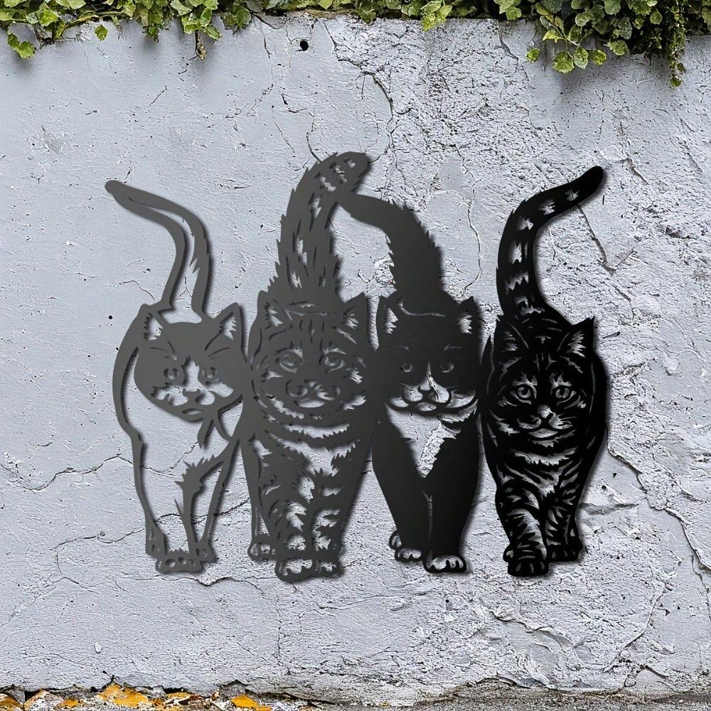 Four Walking Cats Minimalist Metal Wall Art - Modern Home Decor For Bedroom, Living Room, Or Bathroom.
