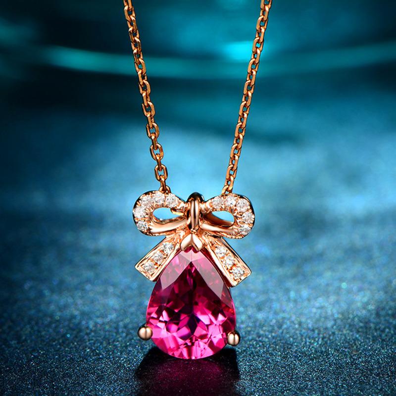 BELLA BOX New Sweet Fashion Bow  Rose Red Color Pendant Clavicle Chain For Women Charm Wedding Engagement Fine Jewelry