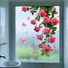 Romantic Pink Rose Vine Glass Sticker Butterfly Self Adhesive Kitchen Bathroom Door Decor