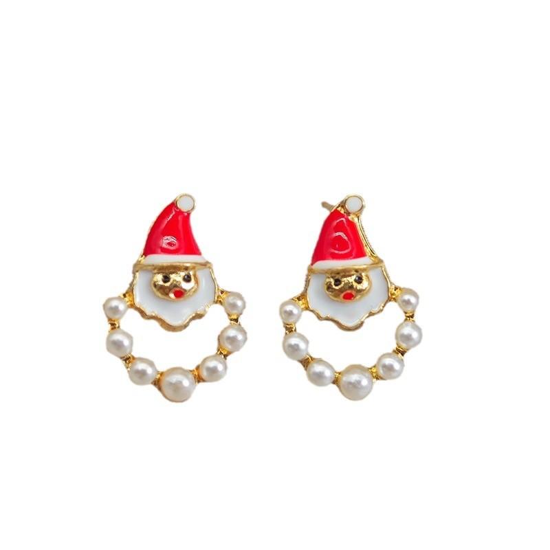 Enamel Santa Claus Min Stud Earrings Female Fashion Sweet Red White Color Geometry Ear Wedding Jewelry Romantic Gift
