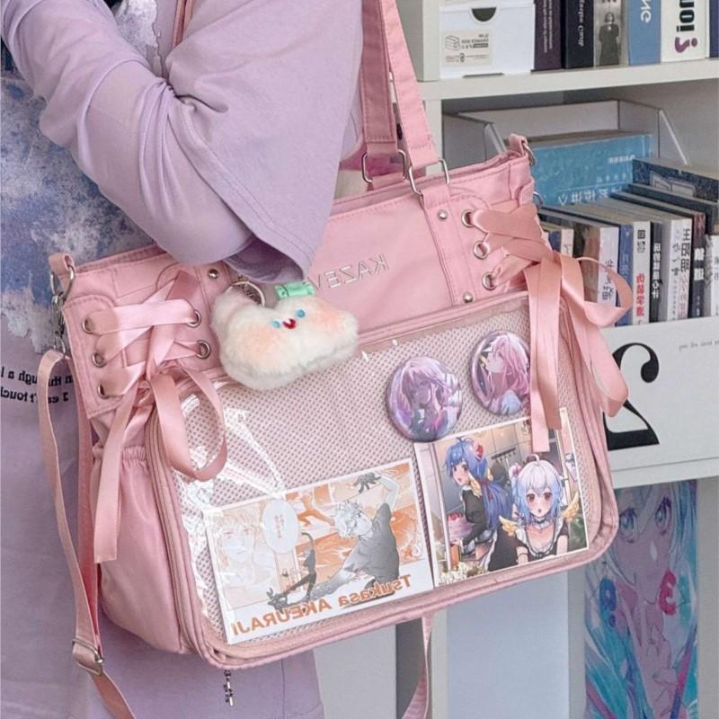 JIAERDI Japanese Sweet Elegant Ribbon Ita Bag Women Large Capacity Transparent Tote Bag Ladies Balletcore Anime Shoulder Bag New