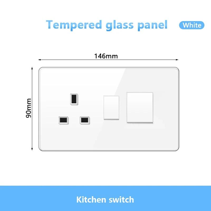 Стандарт Великобритании настенный светодиодный выключатель 2-позиционный розетка питания, 18 Вт быстрая зарядка универсальная двойная 3-контактная вилка USB Type-C стеклянная розетка