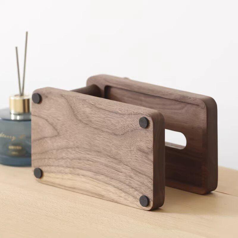 Solid Wood Desktop Tissue Box Home Living Room Storage Container Double-layer Storage Rack Napkin Holder Toilet Paper Holder