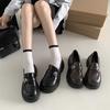 Black French Retro Thick Heel Platform Small Leather Shoes Women's 2025 New Autumn British Style One-pedal Loafers