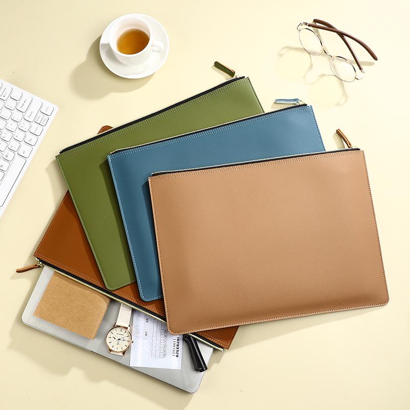 A4 Waterproof Leather Briefcase & Document Folder with PU Zipper