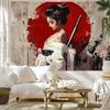 Geisha With Red Sun Backdrop Tapestry - Living Room Or Studio Wall Decor Art Decorative Wall Tapestries