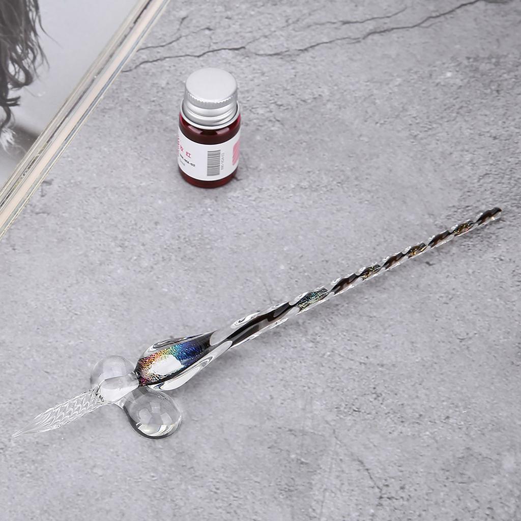 Glass Dip Pen Signature Ink Pen Fountain Pen Set with Ink Penholder Colorful