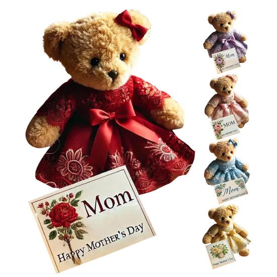 Подарочная коробка с плюшевым мишкой на День матери, плюшевая игрушка для эмоциональной поддержки, кукла, элегантное кружевное платье ручной работы, медведь с открыткой, памятный подарок для мамы, бабушки