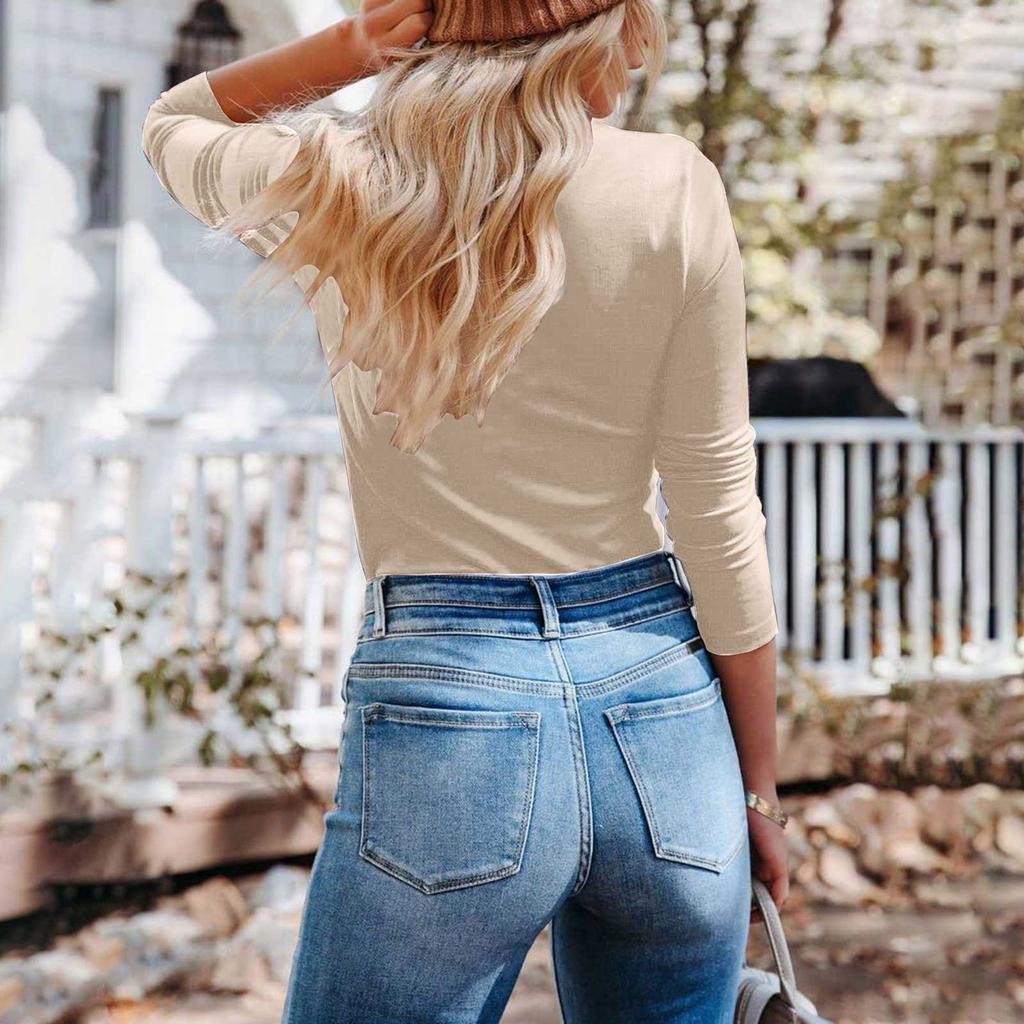 Women's Turtleneck Long Sleeve Shirts Mock Neck Slim Fitted Casual Layer Tee Tops