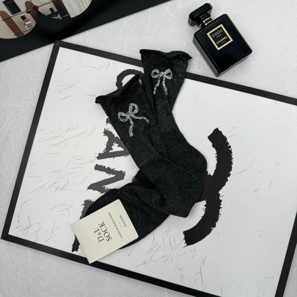 Женские высокие носки с блестящим бантом - Трехцветные, Однотонные, Складчатые, Балетный стиль