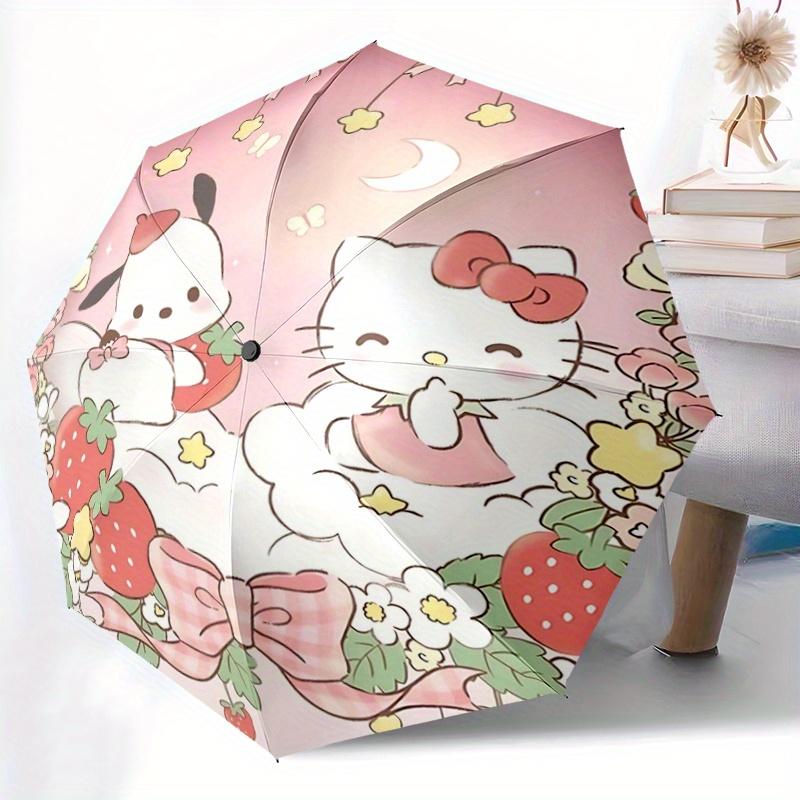 1pc Pochacco & Hello Kitty Pattern Automatic 3-Fold Umbrella, 8 Steel Frames, High-Value Folding Umbrella, Suitable for Office, Travel and Outdoor Adv