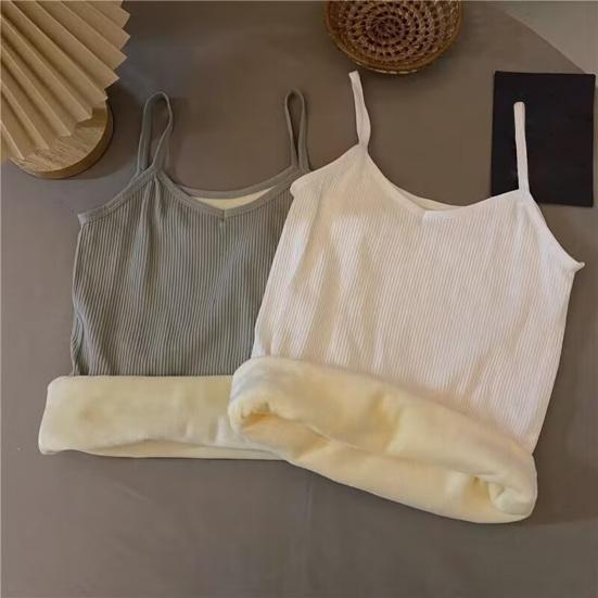 Women Sleeveless Thermal Tank Top Spaghetti Strap Fleece Lined Underwear Top Warm Camisole Base Layer
