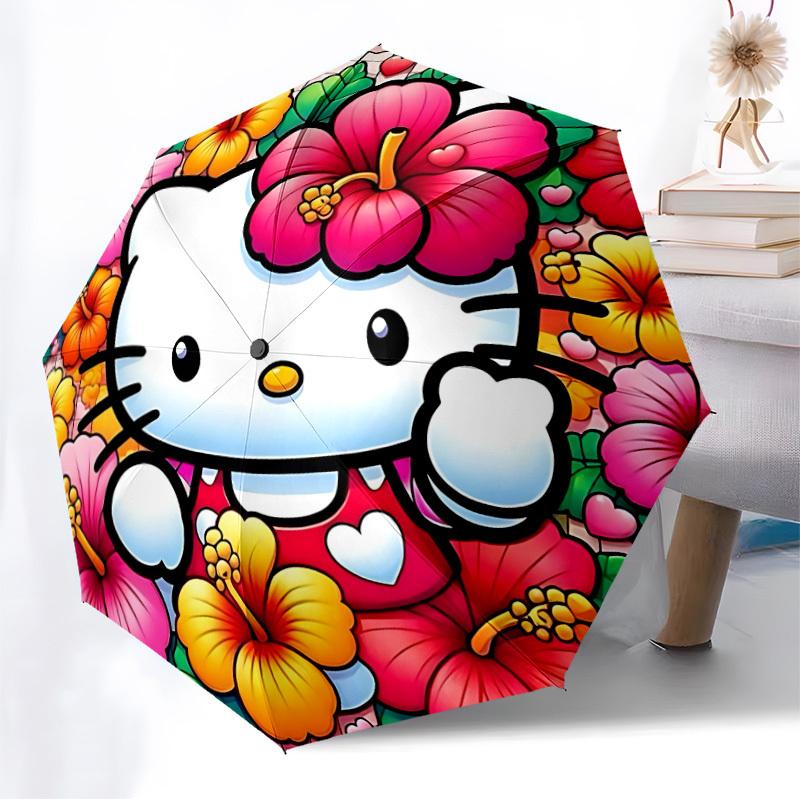 1pc Hello Kitty Automatic Folding Umbrella] Durable Iron Frame & Rod, Portable Folding, Makes a Great Holiday Gift yy251016273