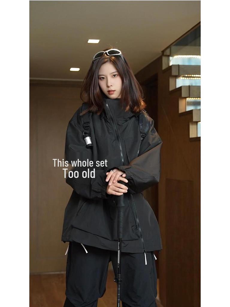 Винтажный американский ветрозащитный анорак унисекс: С капюшоном, Непромокаемый, Косая молния для осени/зимы