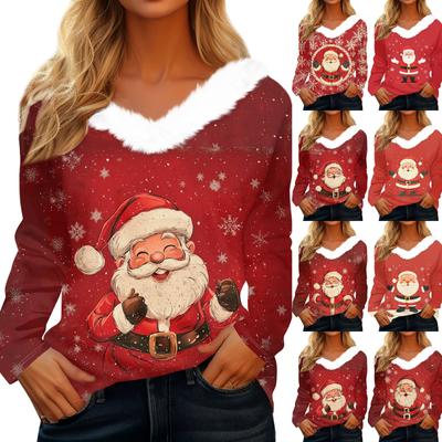 Рубашки с длинным рукавом для женщин Милые топы Рождественские принты Футболки Блузки Повседневные топы больших размеров Базовые топы Пуловеры