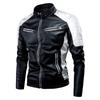 New Casual Motorcycle Splicing Leather Jacket Men's Fashionable Stand Collar Retro Warm