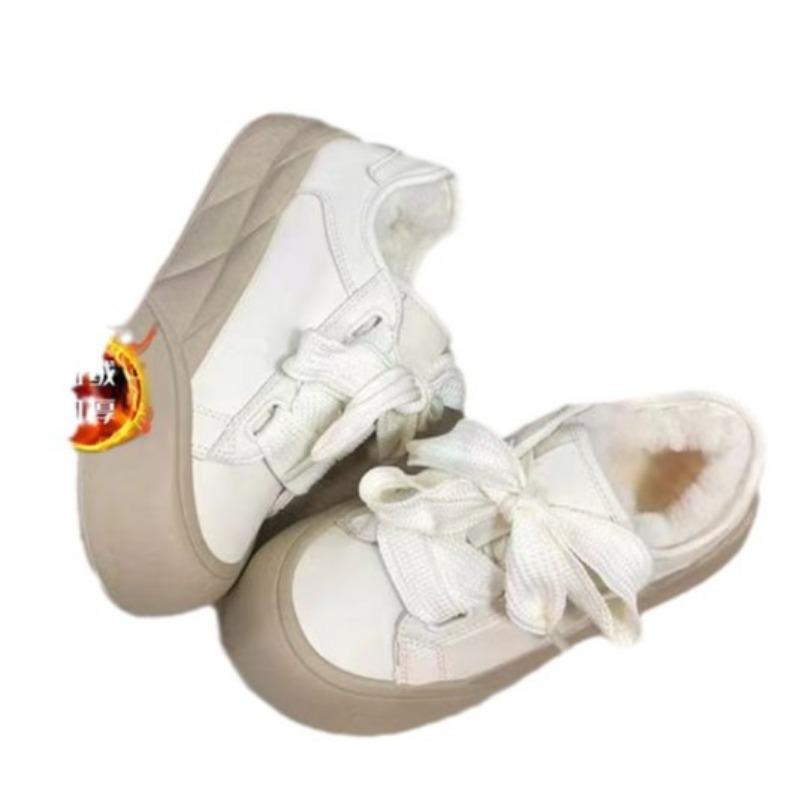 Нишевые уродливо-милые туфли с большой головой и маленькие белые туфли женские осенне-зимние бархатные теплые хлопковые туфли на универсальной платформе повседневная обувь