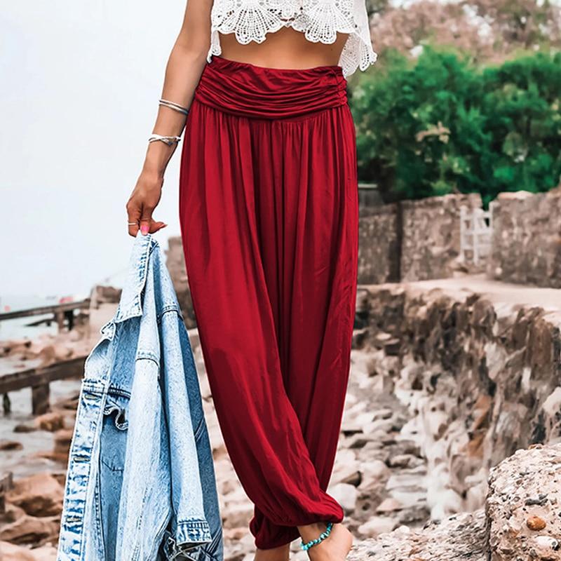 Повседневные однотонные хлопковые и льняные плиссированные широкие брюки, женские корейские модные свободные женские брюки с высокой талией, Pantalones Mujer 25778