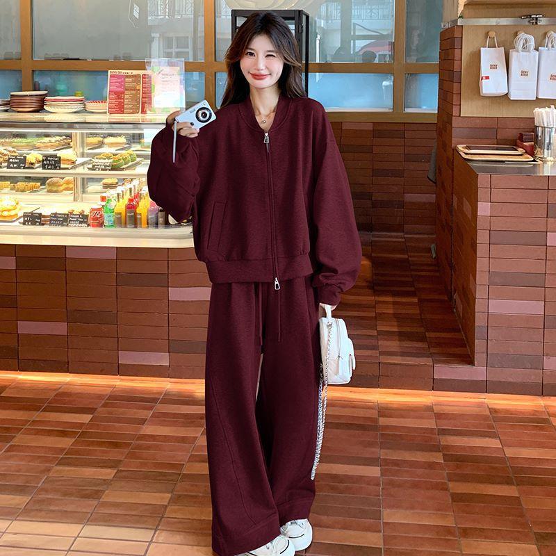 Ангоровый красный повседневный спортивный костюм-толстовка для женщин на осень новый стиль ленивый и тонкий для похудения из двух предметов