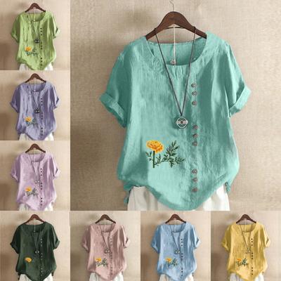 Женская модная футболка с коротким рукавом с цветочным принтом, свободная хлопковая рубашка, повседневная свободная летняя блузка, топы больших размеров